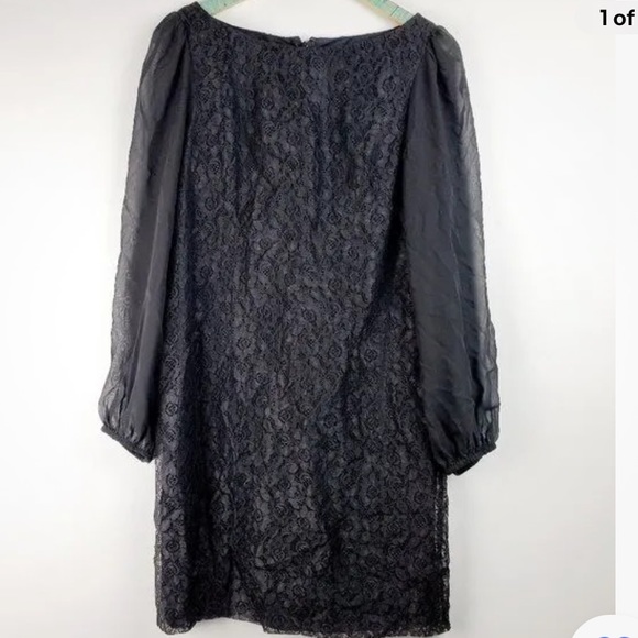Formal sexy little black lace sheer flowy sleeves size s - Picture 4 of 12